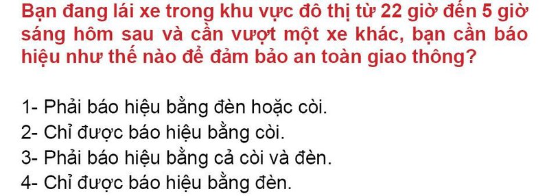 Nội dung câu hỏi thi bằng lái xe số 88