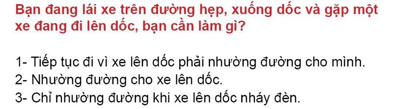 Nội dung câu hỏi thi bằng lái xe số 96