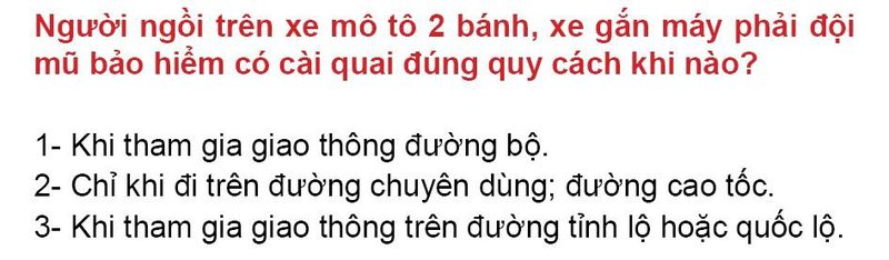 Nội dung câu hỏi thi bằng lái xe số 109