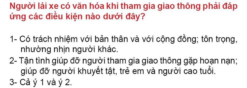 Nội dung câu hỏi thi bằng lái xe số 201
