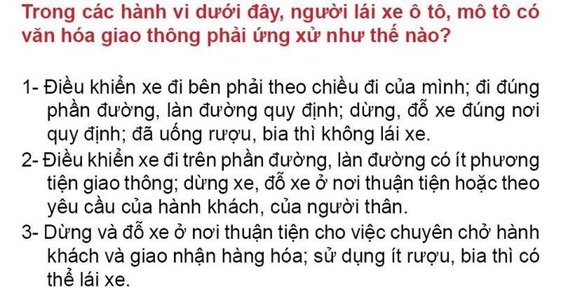 Nội dung câu hỏi thi bằng lái xe số 204