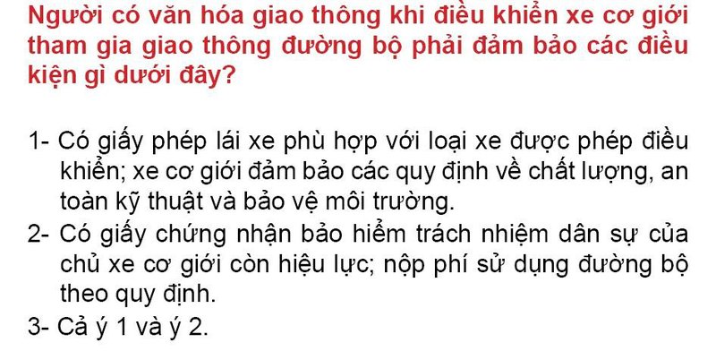 Nội dung câu hỏi thi bằng lái xe số 205